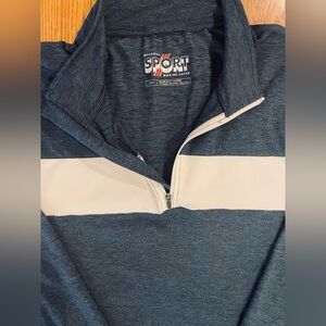 EUC Marine Layer Weekend Sport men’s quarter zip, blue/white stripe, large